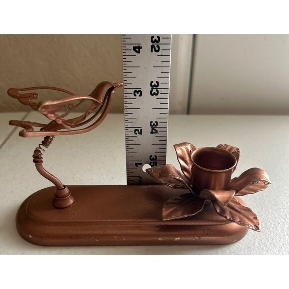 Vintage 1991 Mascot Intl. Copper Hummingbird Candle Holder With Flower - Picture 7 of 7